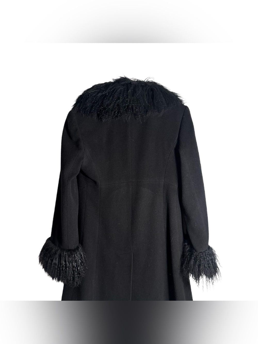 Marvin Richard's Wool Trench Coat Women's 8 Black Himalayan Sheep Fur Trim 90s - Picture 4 of 7